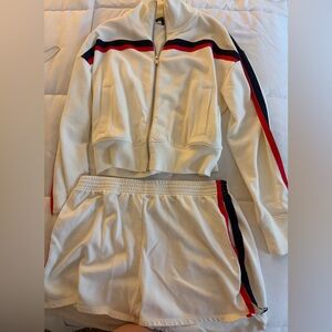 J. Crew White Track Jacket and Shorts Set with Red and Navy Stripes